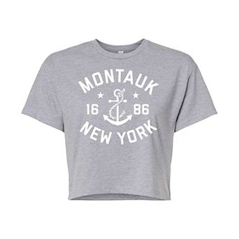 Juniors' Montauk NY Cropped Graphic Tee