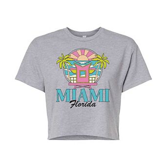 Juniors' Miami Florida Cropped Graphic Tee