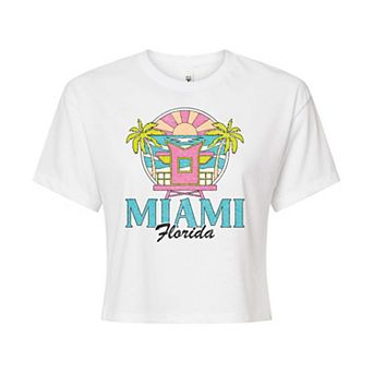 Juniors' Miami Florida Cropped Graphic Tee