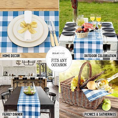 Zulay Thick Poly Cotton Buffalo Plaid Table Runners - Extra Long Buffalo Checkered Table Runner