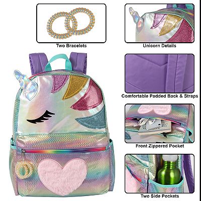 Emma Chloe Waterproof Holographic Rainbow Unicorn Backpack with Horn Mystic Rainbow Dancer