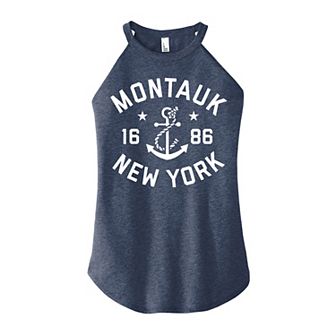 Juniors' Montauk NY High Neck Graphic Tank Top