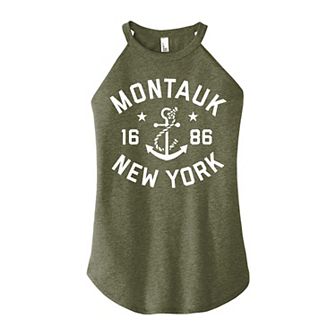 Juniors' Montauk NY High Neck Graphic Tank Top