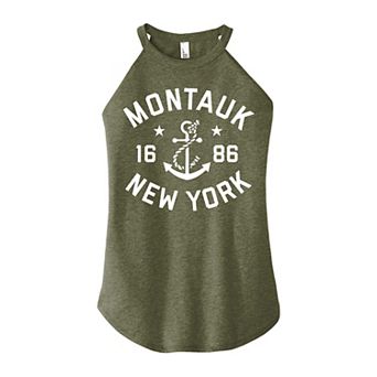 Juniors' Montauk NY High Neck Graphic Tank Top