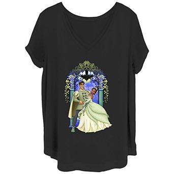 Disney's The Princess And The Frog Tiana Naveen Juniors' Plus Arch V-Neck Graphic Tee