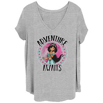 Disney's Aladdin Jasmine Juniors' Plus Adventure Awaits V-Neck Graphic Tee