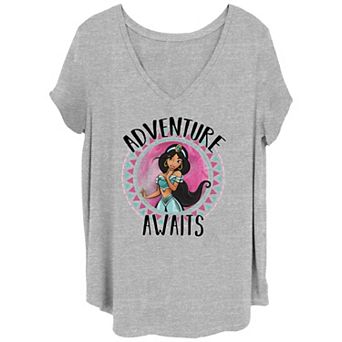 Disney's Aladdin Jasmine Juniors' Plus Adventure Awaits V-Neck Graphic Tee