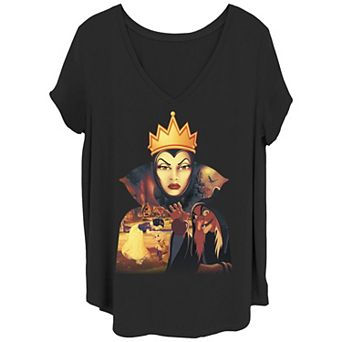 Disney's Snow White & The Seven Dwarves Evil Queen Juniors' Plus Scenes Filled Dress V-Neck Graphic Tee