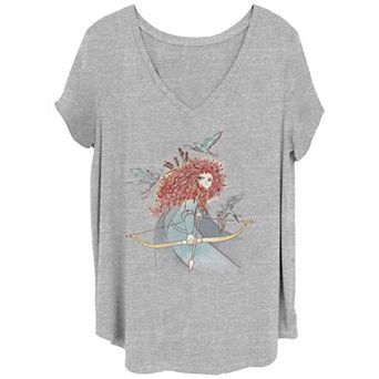 Disney / Pixar's Brave Merida Juniors' Plus Watercolor Sketch Portrait V-Neck Graphic Tee