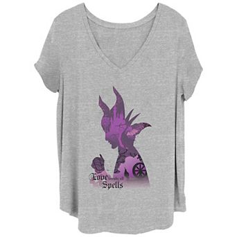 Disney's Sleeping Beauty Maleficent Juniors' Plus Scenes Filled Shape V-Neck Graphic Tee