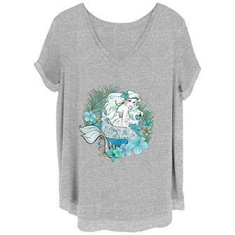 Disney's The Little Mermaid Ariel Juniors' Plus Watercolors V-Neck Graphic Tee