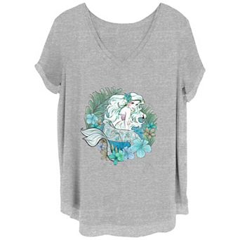 Disney's The Little Mermaid Ariel Juniors' Plus Watercolors V-Neck Graphic Tee