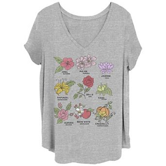 Disney Princesses Juniors' Plus Types Of Flowers V-Neck Graphic Tee