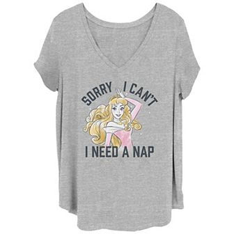 Disney's Sleeping Beauty Aurora Juniors' Plus Sorry I Can't I Need A Nap V-Neck Graphic Tee