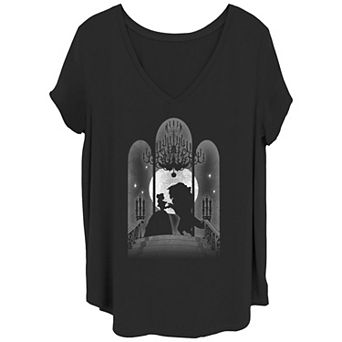 Disney's Beauty & The Beast Belle & Beast Juniors' Plus Ballroom Windows V-Neck Graphic Tee