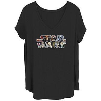 Juniors' Plus Star Wars Scenes Epic Logo V-Neck Graphic Tee