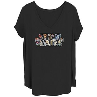 Juniors' Plus Star Wars Scenes Epic Logo V-Neck Graphic Tee