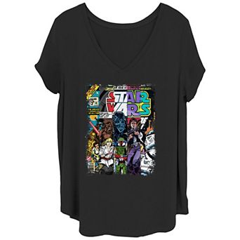 Juniors' Plus Star Wars Characters Comic Book Covers V-Neck Graphic Tee