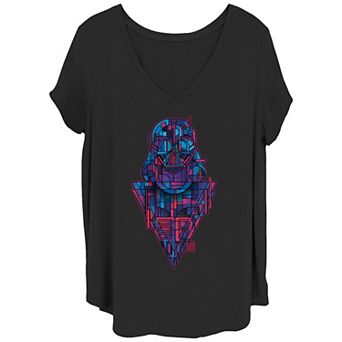 Juniors' Plus Star Wars Vader Geometric Panel V-Neck Graphic Tee