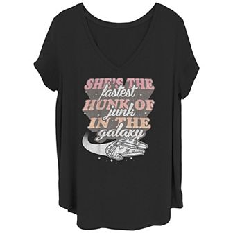 Juniors' Plus Star Wars She's The Fastest Hunk Of Junk In The Galaxy V-Neck Graphic Tee