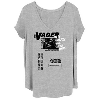 Juniors' Plus Star Wars Darth Vader Text V-Neck Graphic Tee