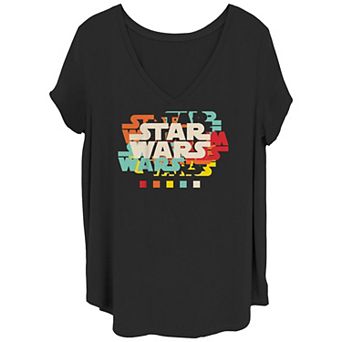 Juniors' Plus Star Wars Colorful Logos V-Neck Graphic Tee
