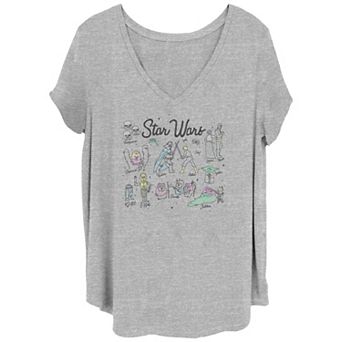 Juniors' Plus Star Wars Doodle Collage V-Neck Graphic Tee