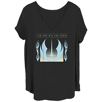 Juniors' Plus Star Wars Jedi I Am One With The Force V-Neck Graphic Tee