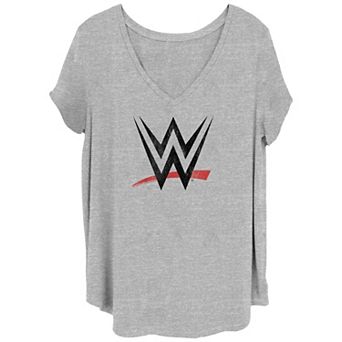 Juniors' Plus WWE Black & Red WWE Logo V-Neck Graphic Tee