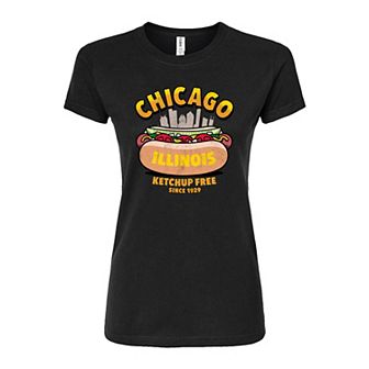 Juniors' Chicago Hot Dog Fitted Graphic Tee