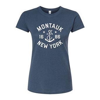 Juniors' Montauk NY Fitted Graphic Tee