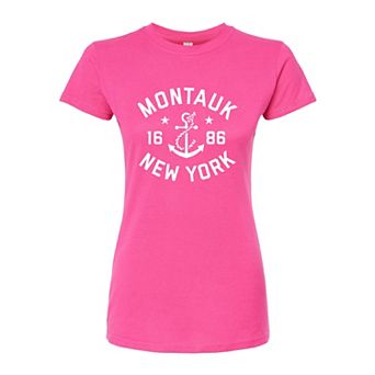 Juniors' Montauk NY Fitted Graphic Tee