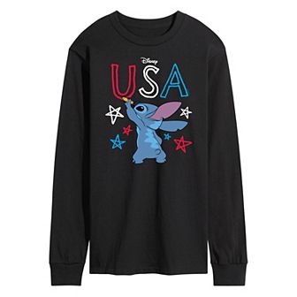 Disney's Lilo and Stitch Men's USA Stitch Crayon Long Sleeve Graphic Tee