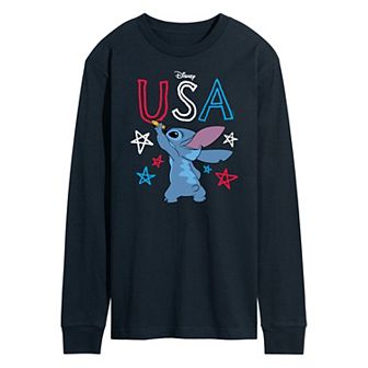 Disney's Lilo and Stitch Men's USA Stitch Crayon Long Sleeve Graphic Tee