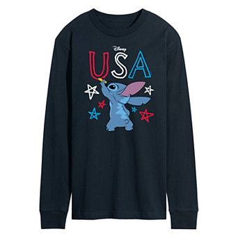 Disney's Lilo and Stitch Men's USA Stitch Crayon Long Sleeve Graphic Tee