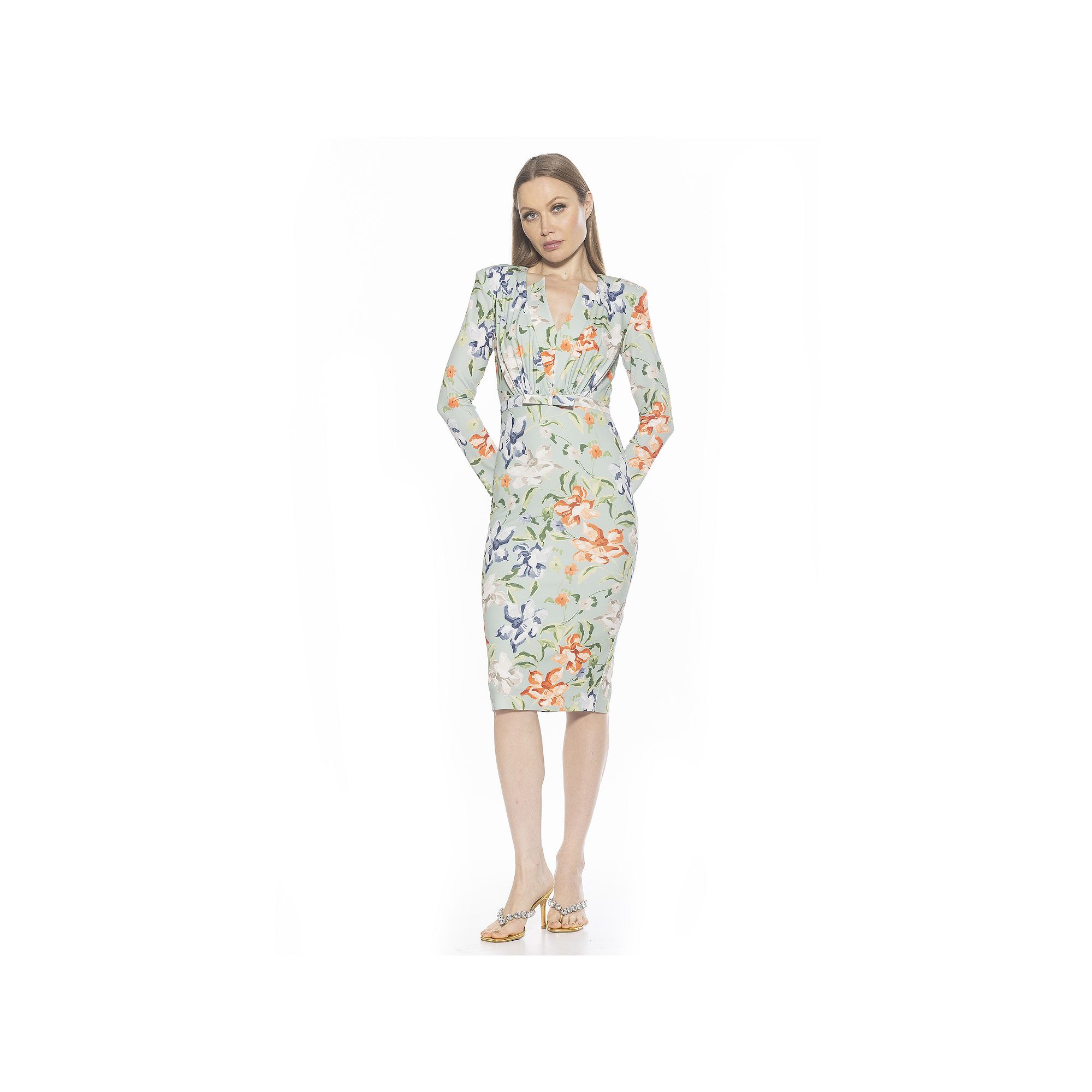 Womens ALEXIA ADMOR Crysta Draped-Sleeve Midi Sheath Dress, Size: XS, Gree