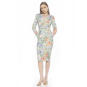 Women's ALEXIA ADMOR Crysta Draped-Sleeve Midi Sheath Dress