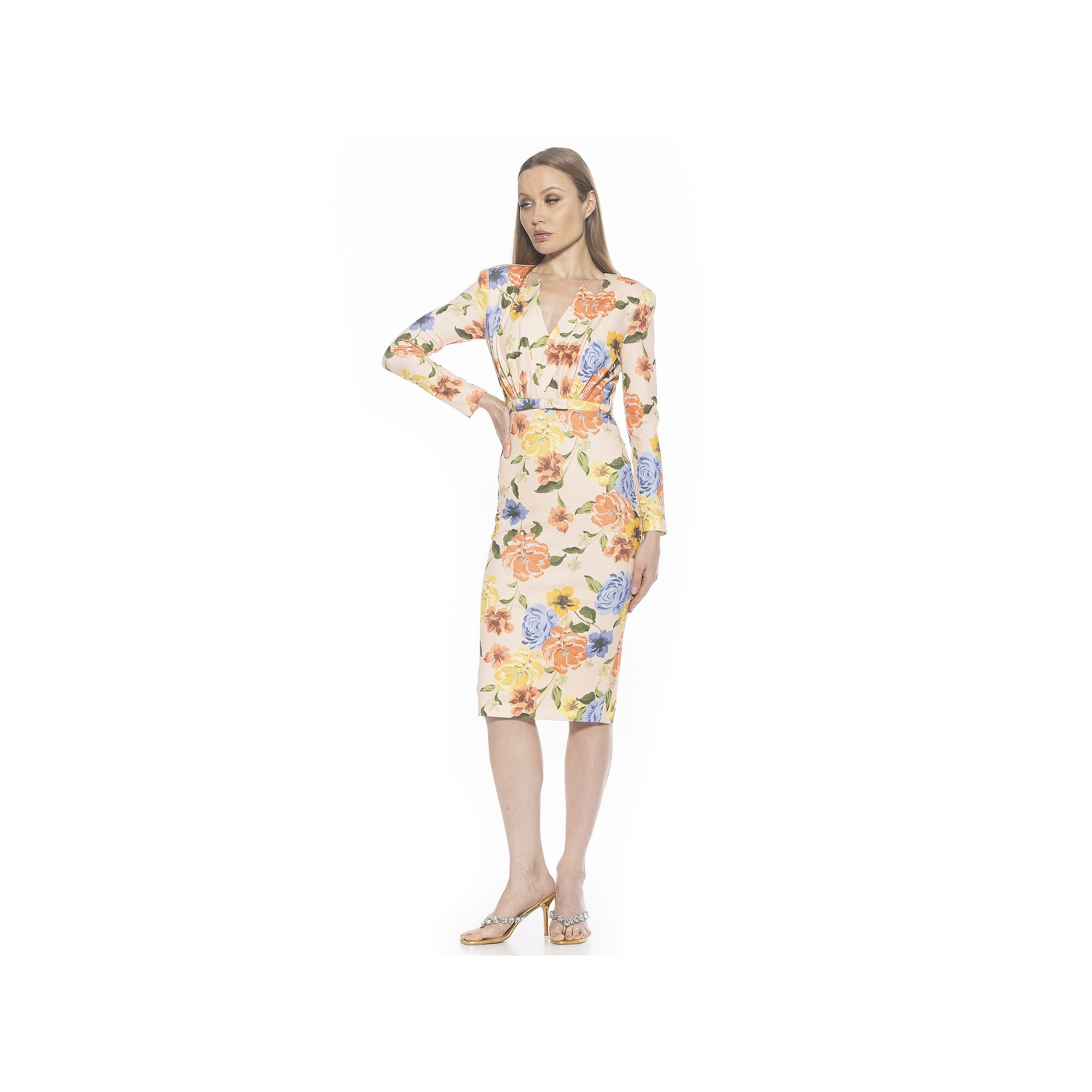 Womens ALEXIA ADMOR Crysta Draped-Sleeve Midi Sheath Dress, Size: XS, Brow