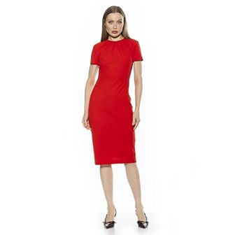 Women's ALEXIA ADMOR Quinn Draped-Neck Midi Sheath Dress