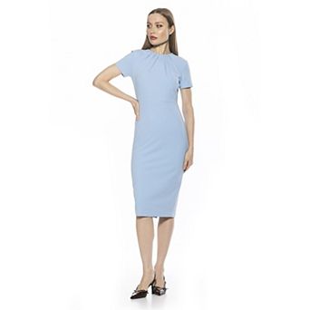 Women's ALEXIA ADMOR Quinn Draped-Neck Midi Sheath Dress