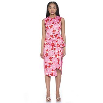 Women's ALEXIA ADMOR Valeri Crewneck Asymmetric Draped Sheath Dress