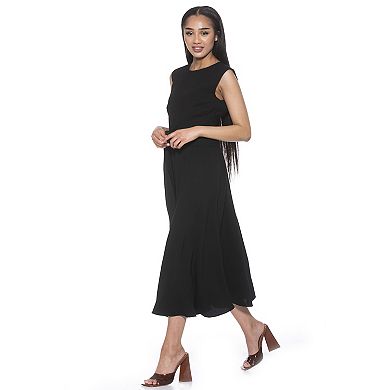 Women's ALEXIA ADMOR Paris Crewneck Asymmetric Draped Midi Dress