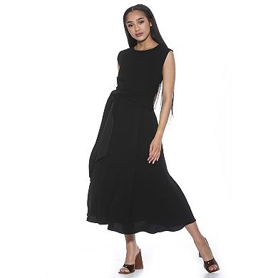 Women's ALEXIA ADMOR Paris Crewneck Asymmetric Draped Midi Dress