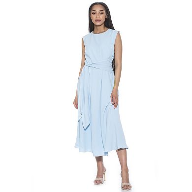 Women's ALEXIA ADMOR Paris Crewneck Asymmetric Draped Midi Dress