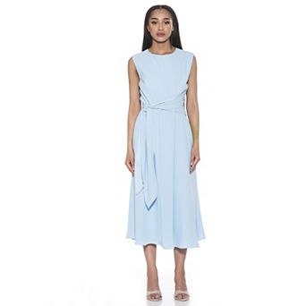 Women's ALEXIA ADMOR Paris Crewneck Asymmetric Draped Midi Dress