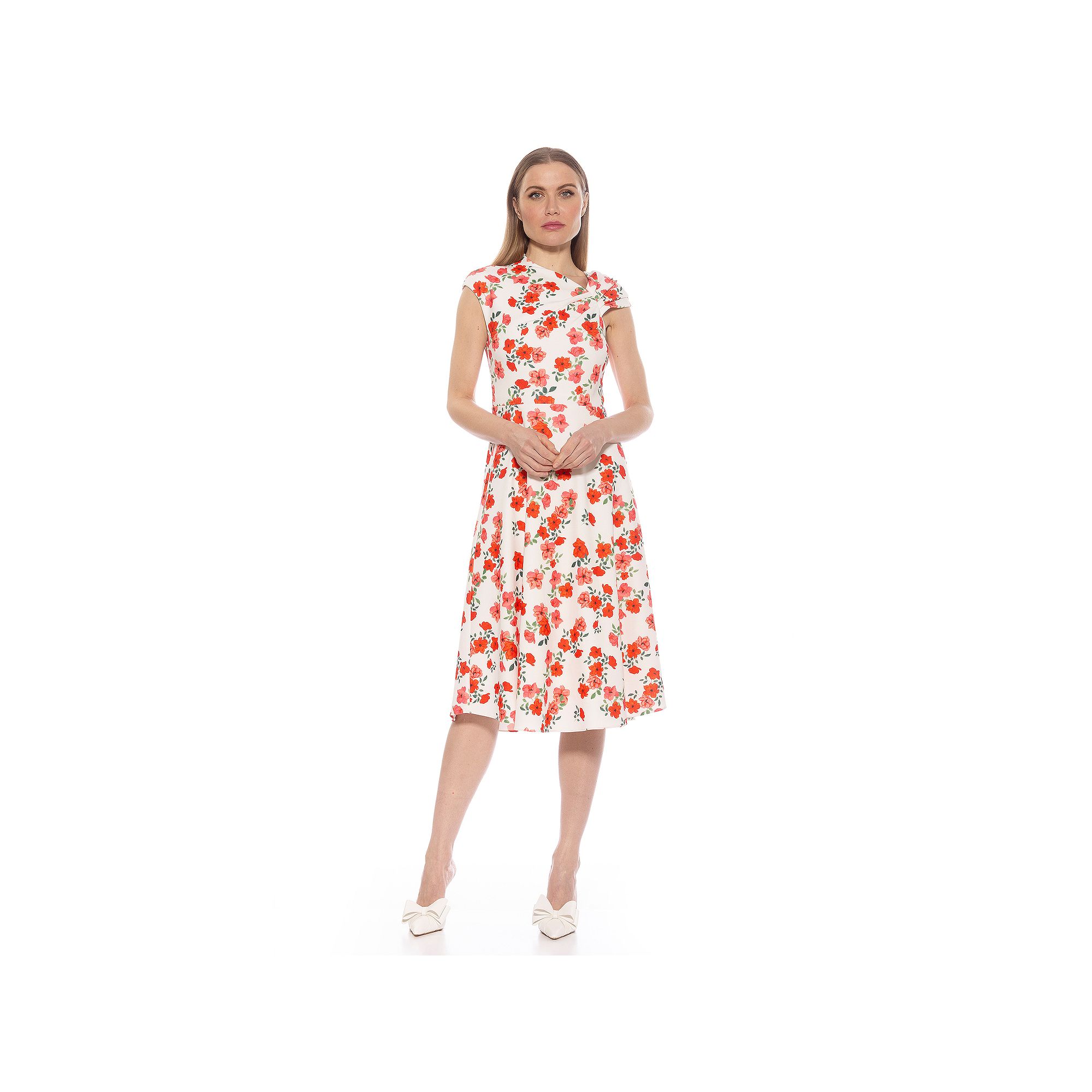 Womens ALEXIA ADMOR Mariah Asymmetrical Fit & Flare Midi Dress, Size: XS, 