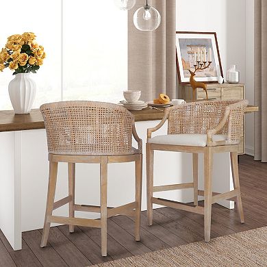 Martha Stewart Playa 25" Handcrafted Rattan Counter Stool