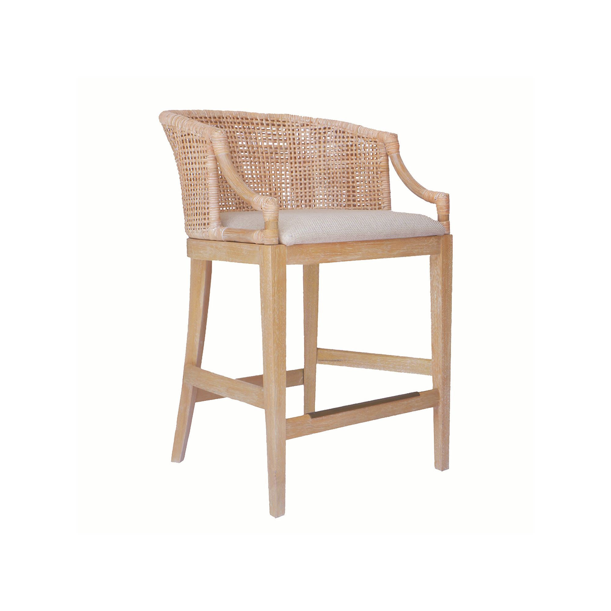 Martha Stewart Playa 25 Handcrafted Rattan Counter Stool, Natural Whitew