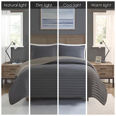 Madison Park Cameron 3-piece Reversible Crinkled Microfiber Quilt Set with Shams