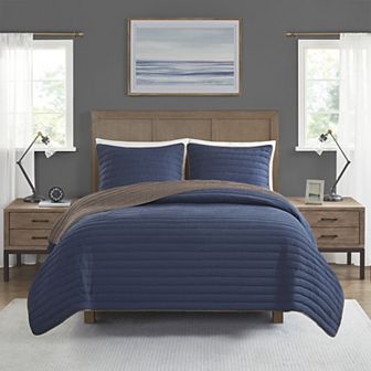 Madison Park Cameron 3 pc Crinkled Microfiber Reversible Quilt Set with Shams